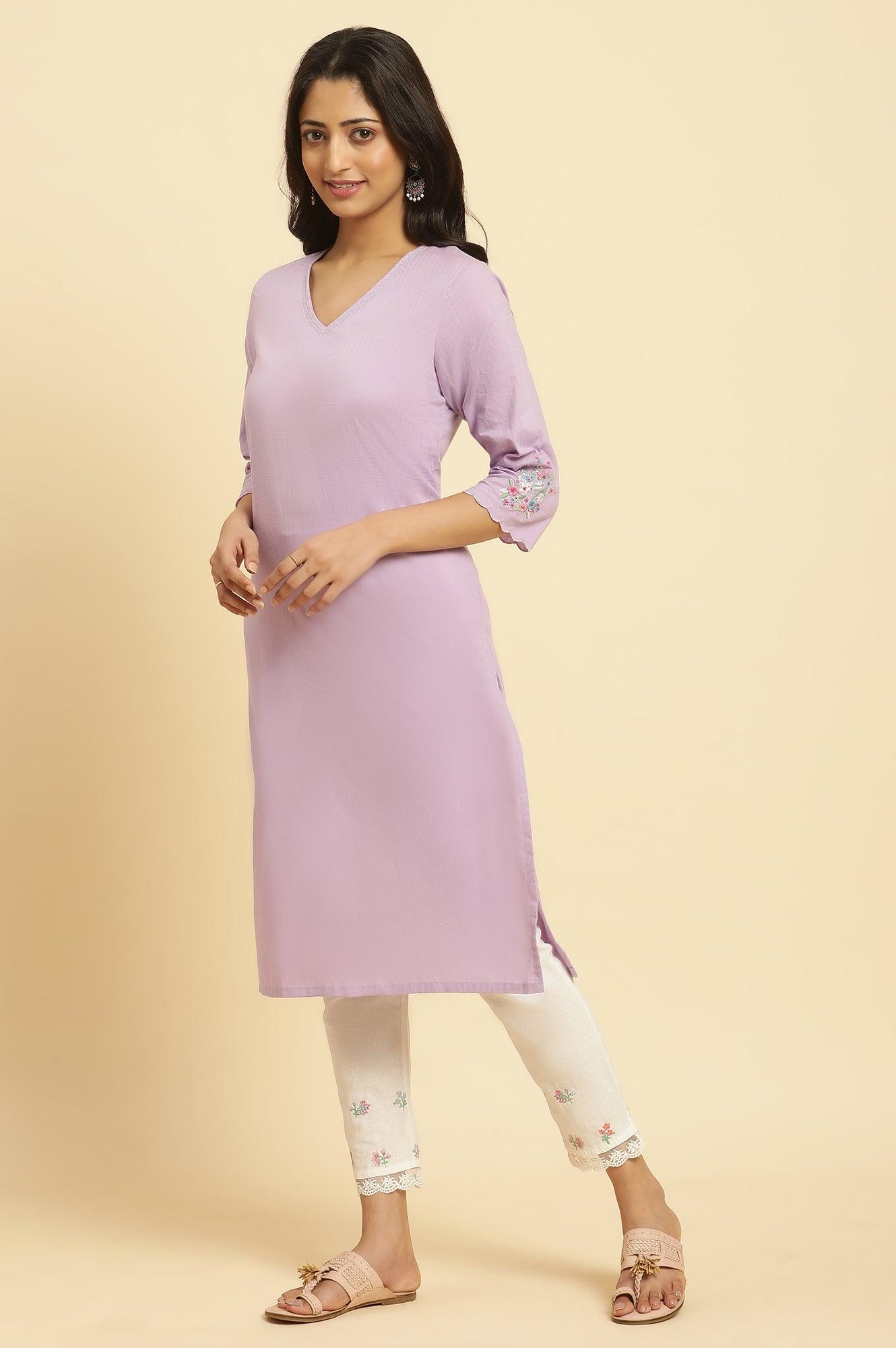 Light Purple Thread Embroidered Kurta