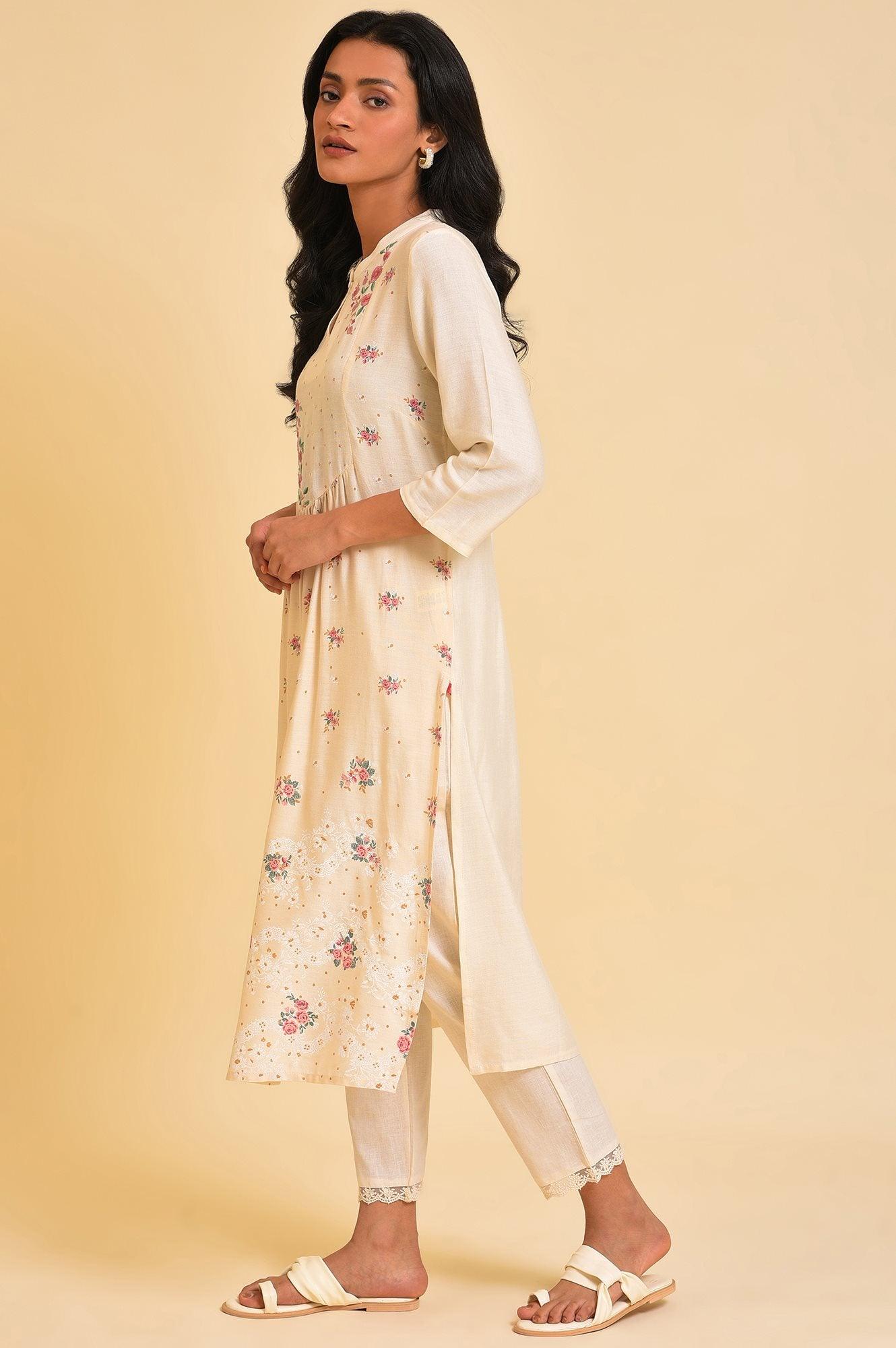 Biege Floral Printed Festive kurta