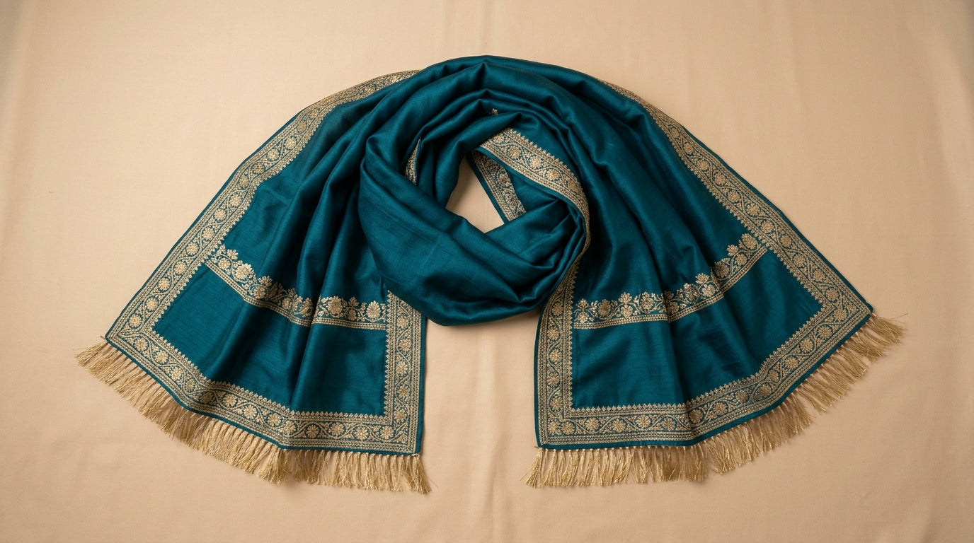 Deep Teal Silk Dupatta