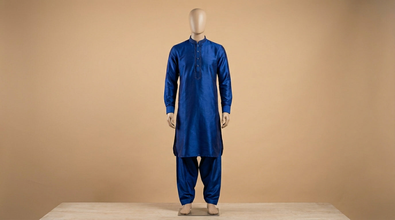 Royal Blue Silk Pathani