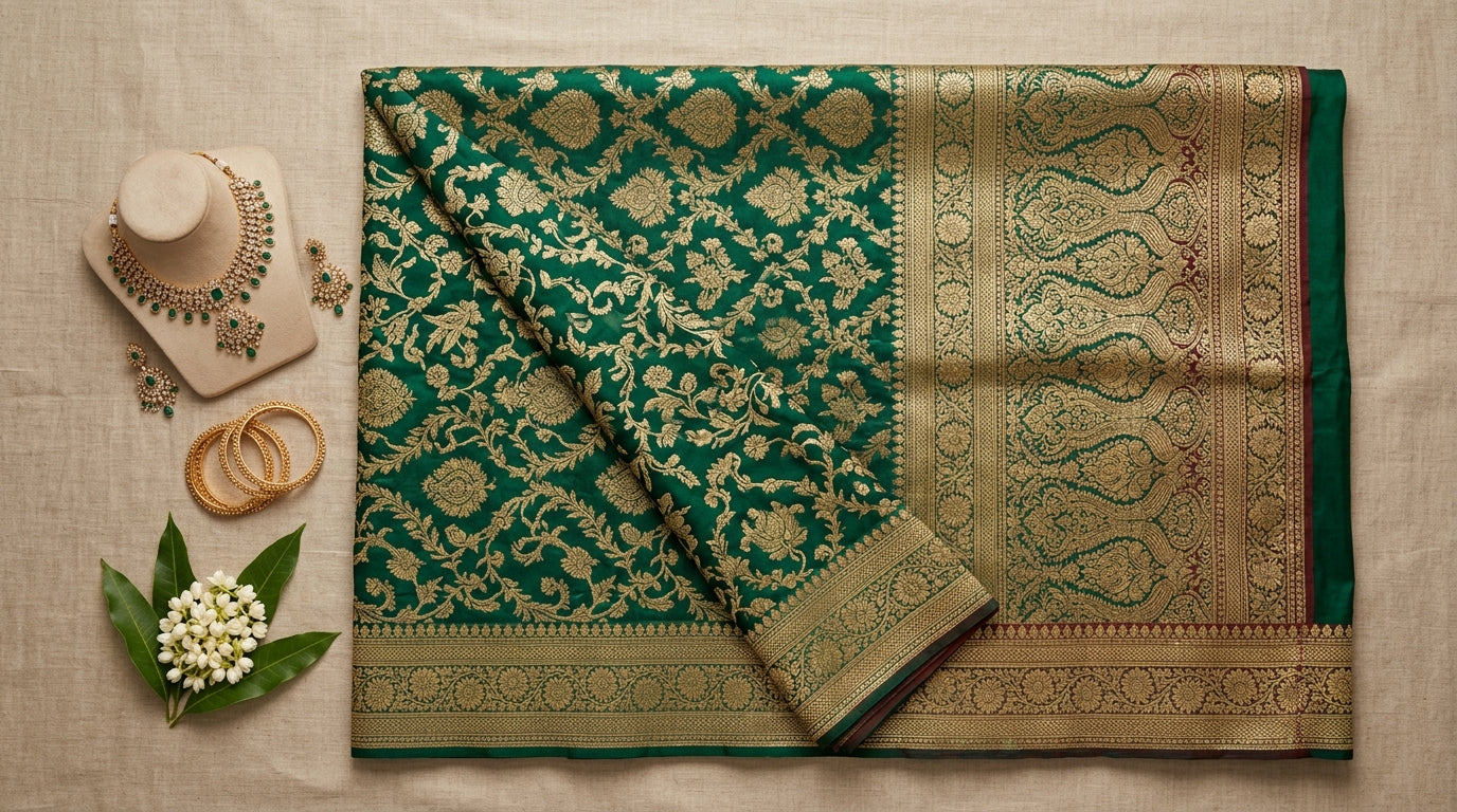 Emerald Banarasi Silk Saree
