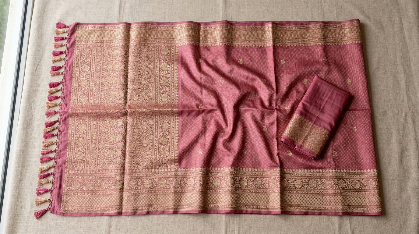 Mulberry Pink Silk Saree