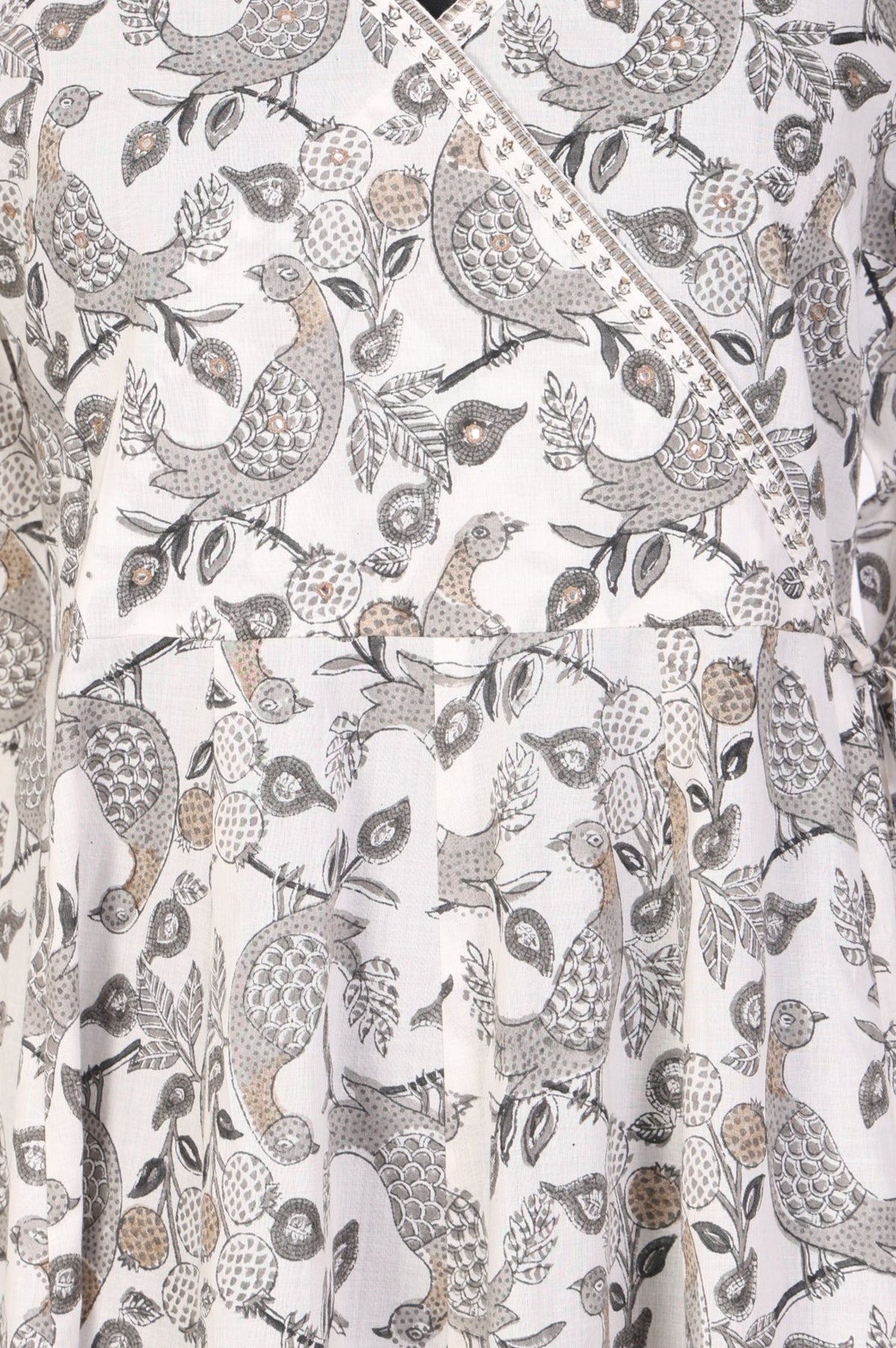 Off White Block Printed Pure Cotton Angrakha Kurta