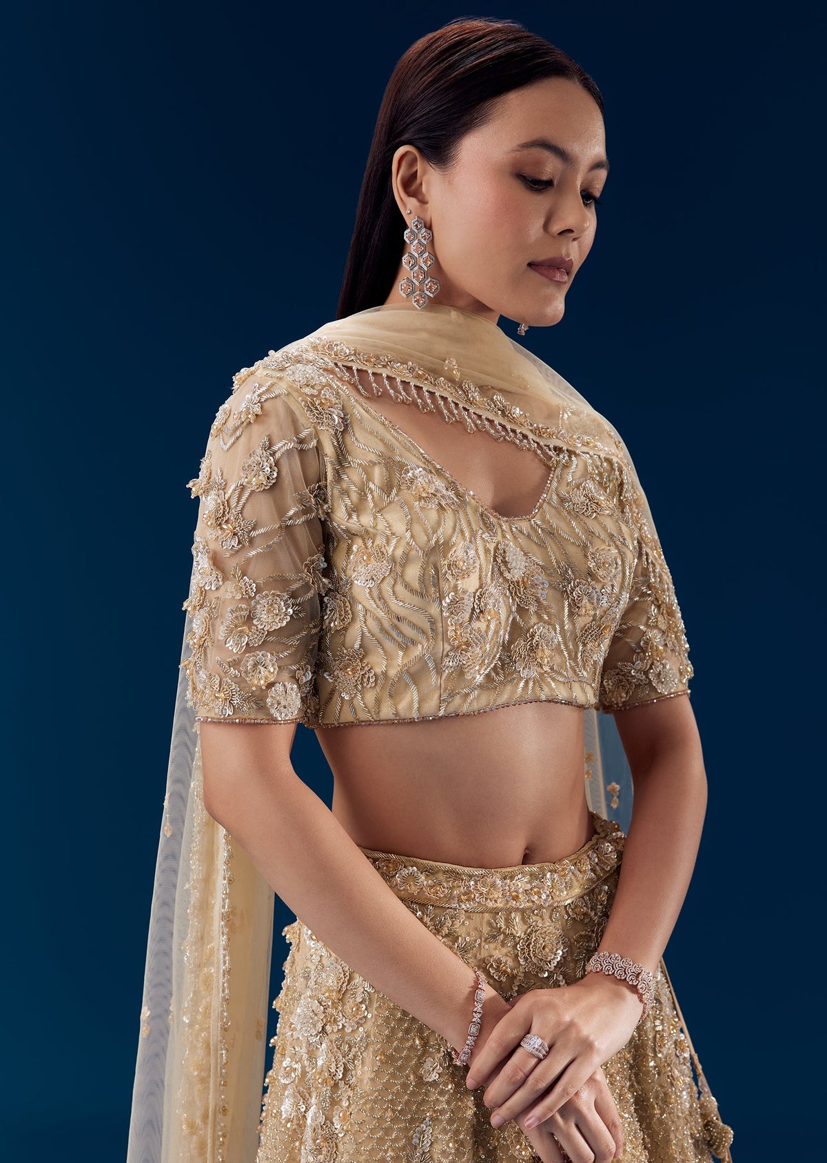 Beige Resham Embroidered Bridal Lehenga Set