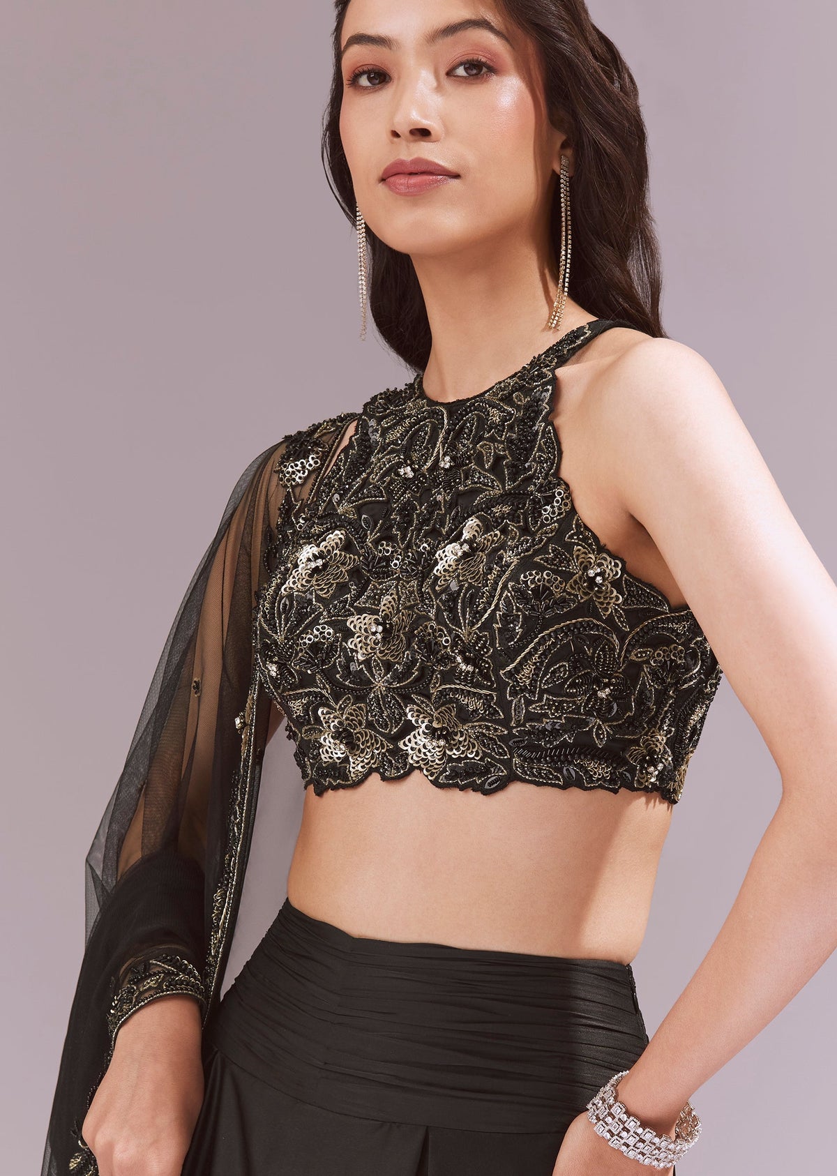 Black Cutwork Lehenga Set With Dupatta