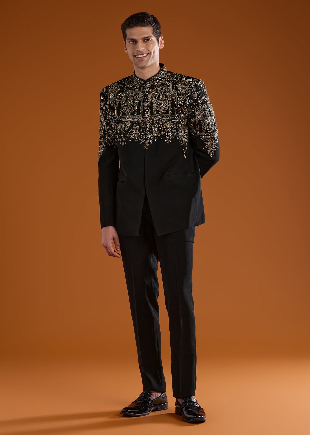 Black Suiting Jodhpuri Pant Set with Embroidery
