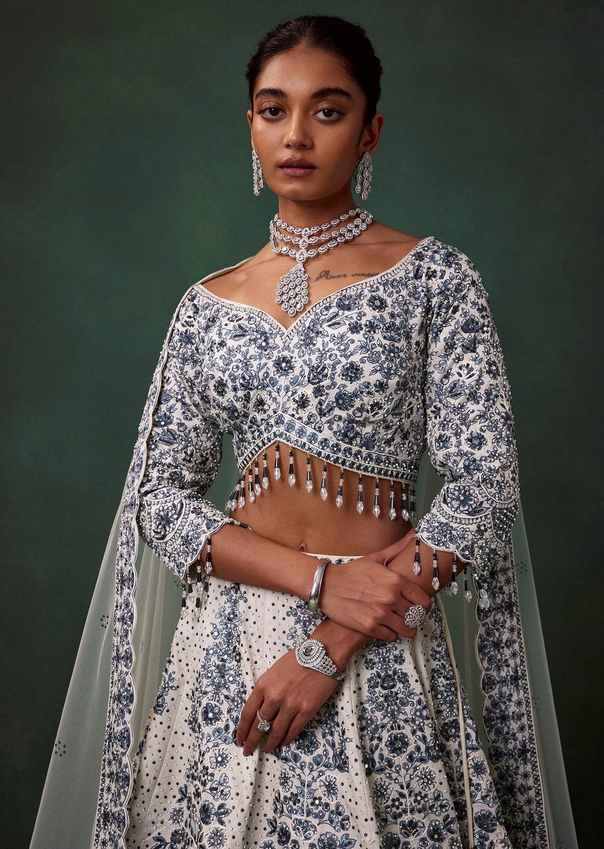 Blue and White Kali Bridal Georgette Lehenga Set with Heavy Embroidery