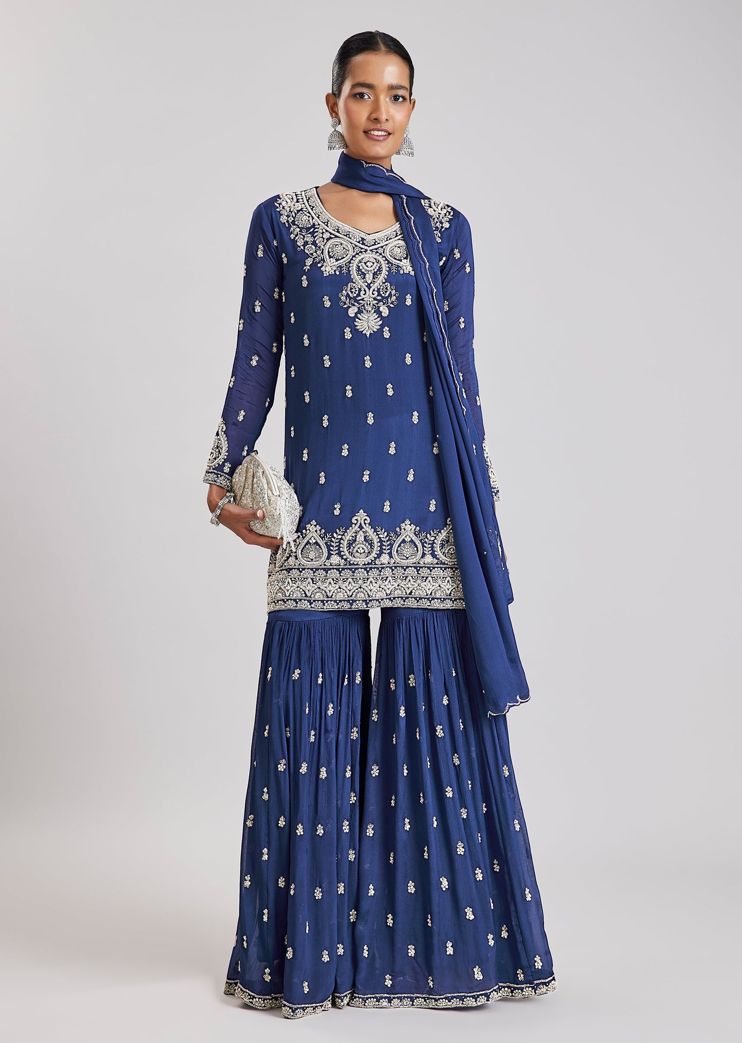Blue Embroidered Sharara Set