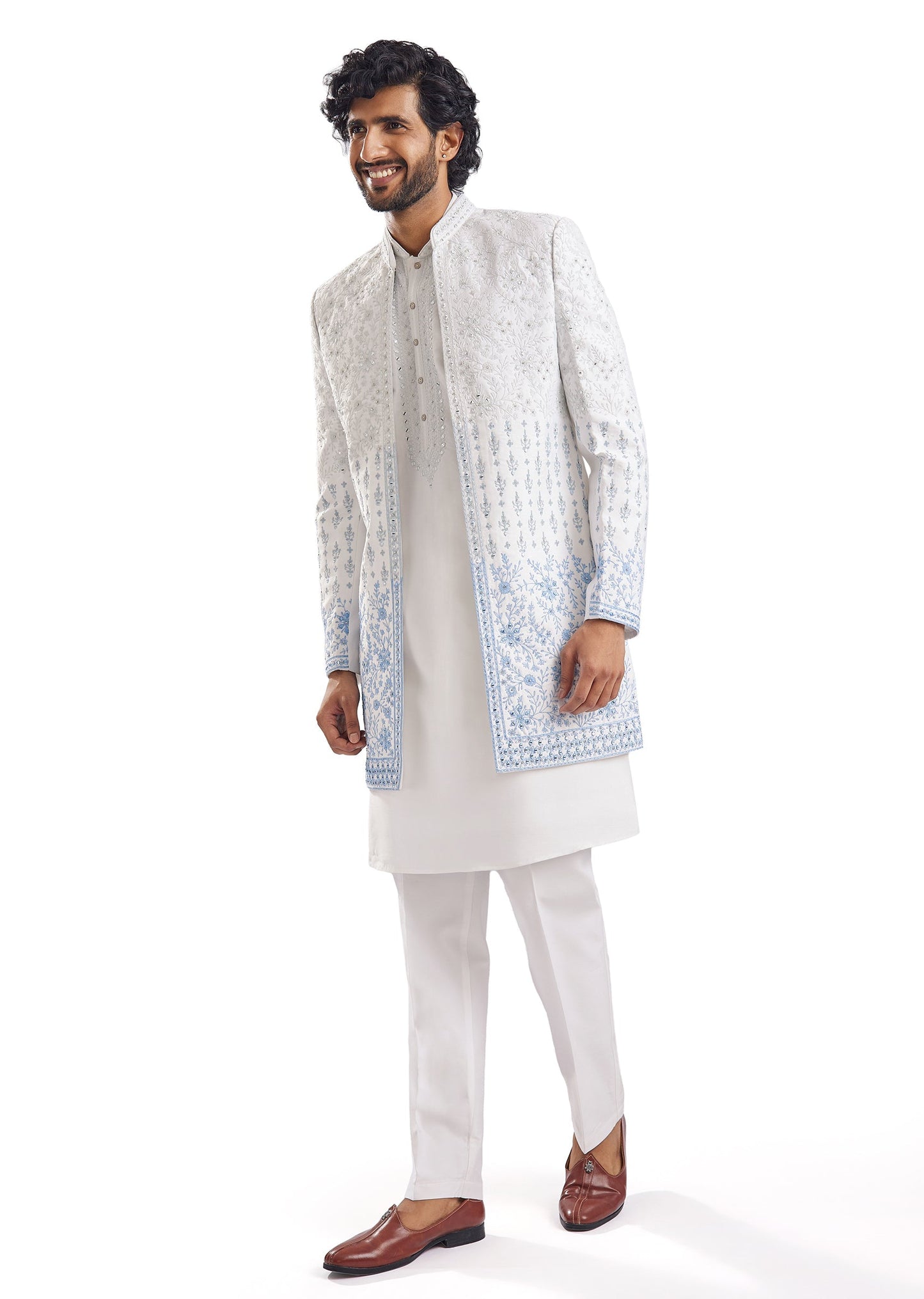 Classic Blue Mirror Work Groomsman Sherwani