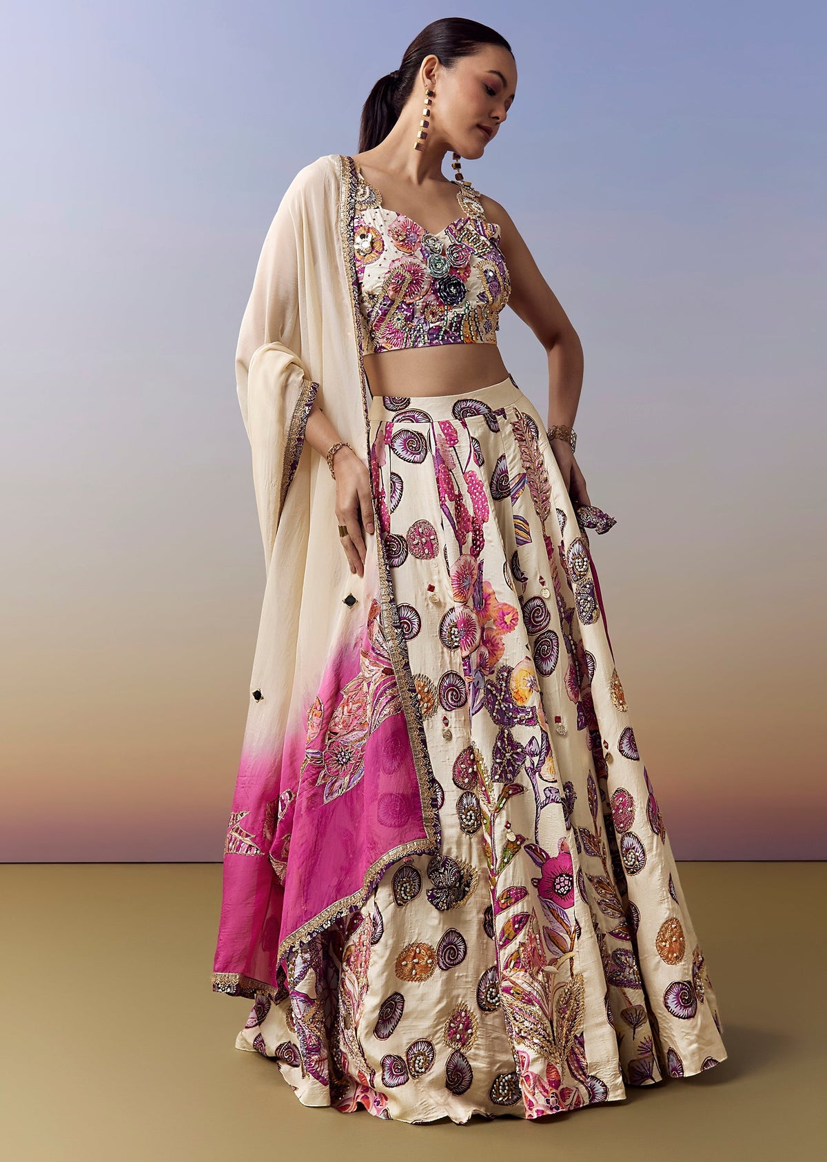 Cream Pastel Bridesmaid Lehenga With Gotta Moti Mirror Work