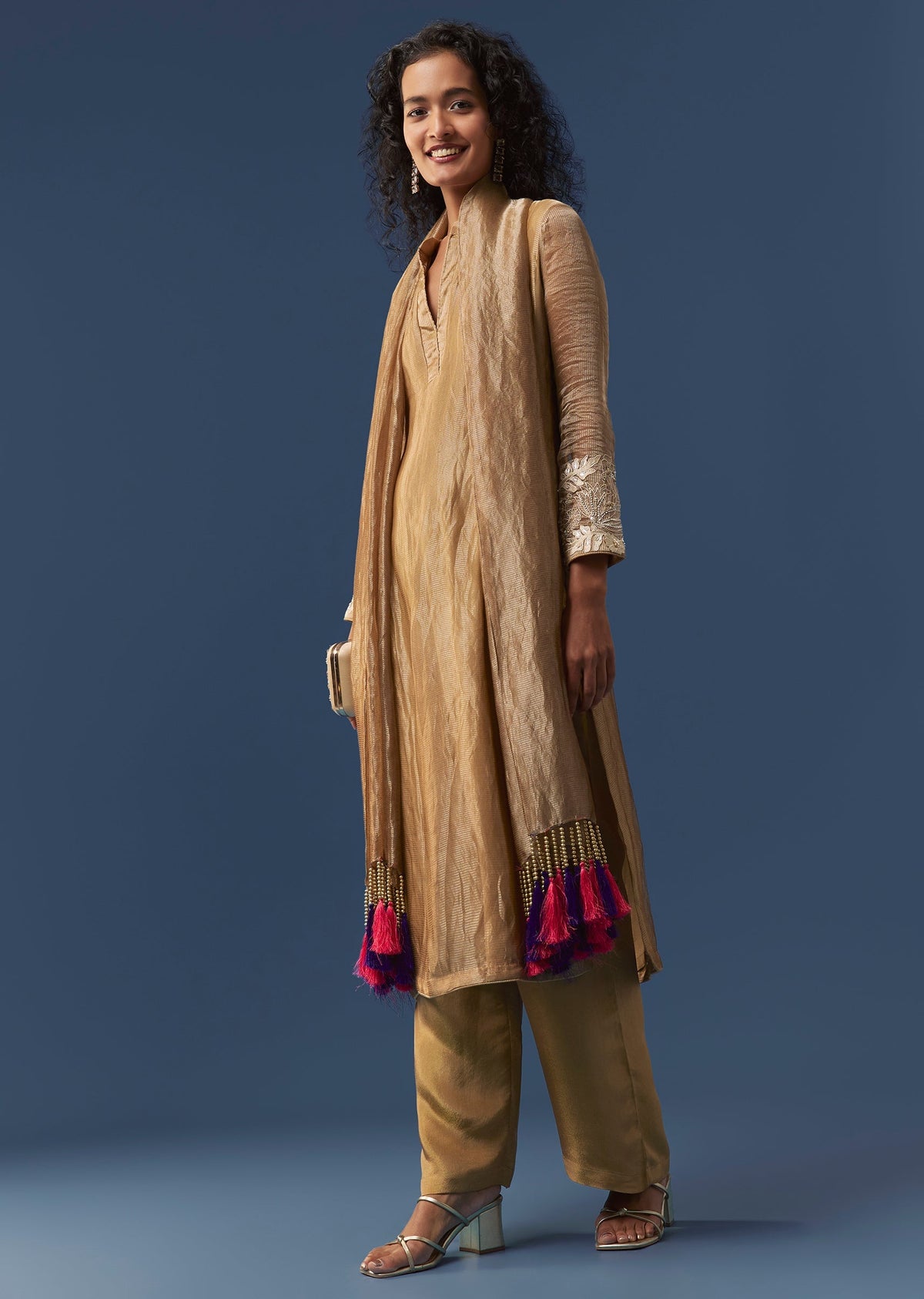 Gold Resham Work Kurta Set
