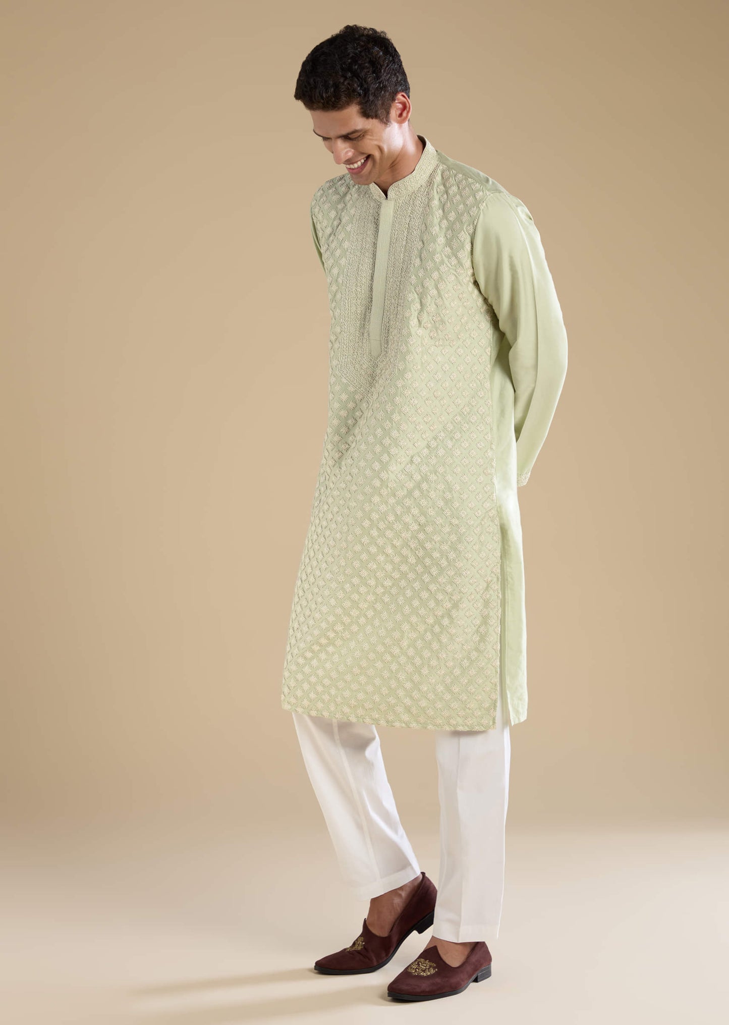 Green Banarasi Silk Kurta Set With Heavy Hand Embroidered Kantha Work