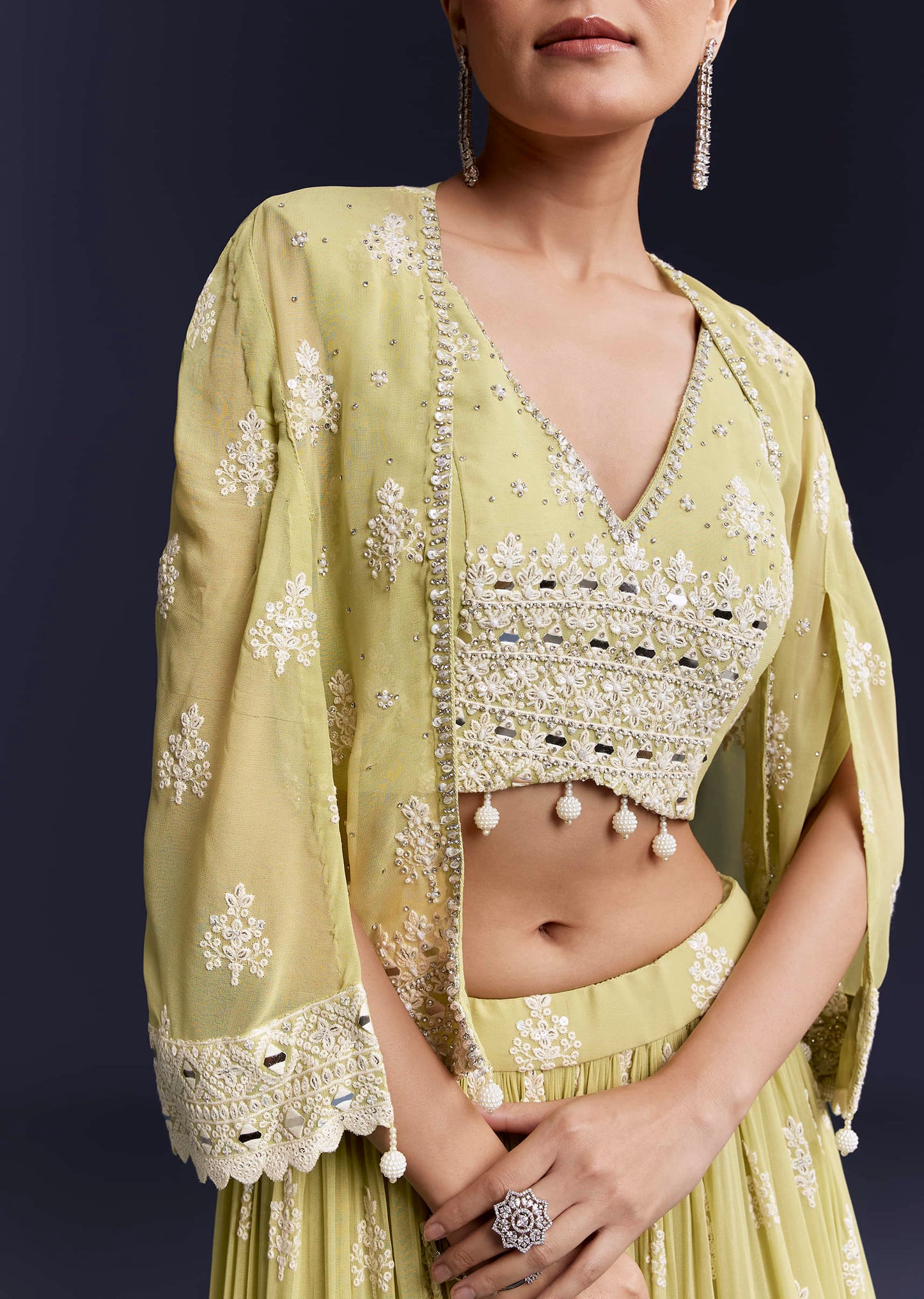Green Georgette Bridesmaid Lehenga With Sequins And Thread Work