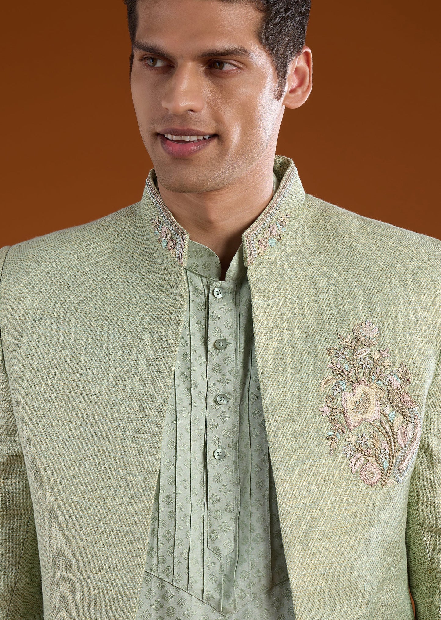 Green Matka silk and Embroidered Jodhpuri Kurta Sets
