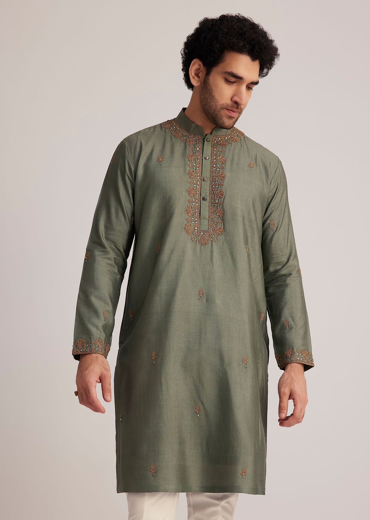Green Embroidered Kurta Set