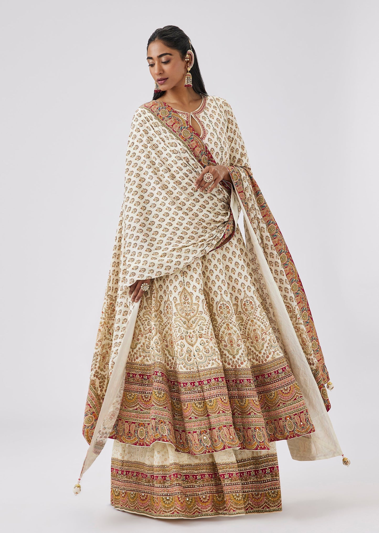 Ivory Indie Print Crepe Anarkali Suit