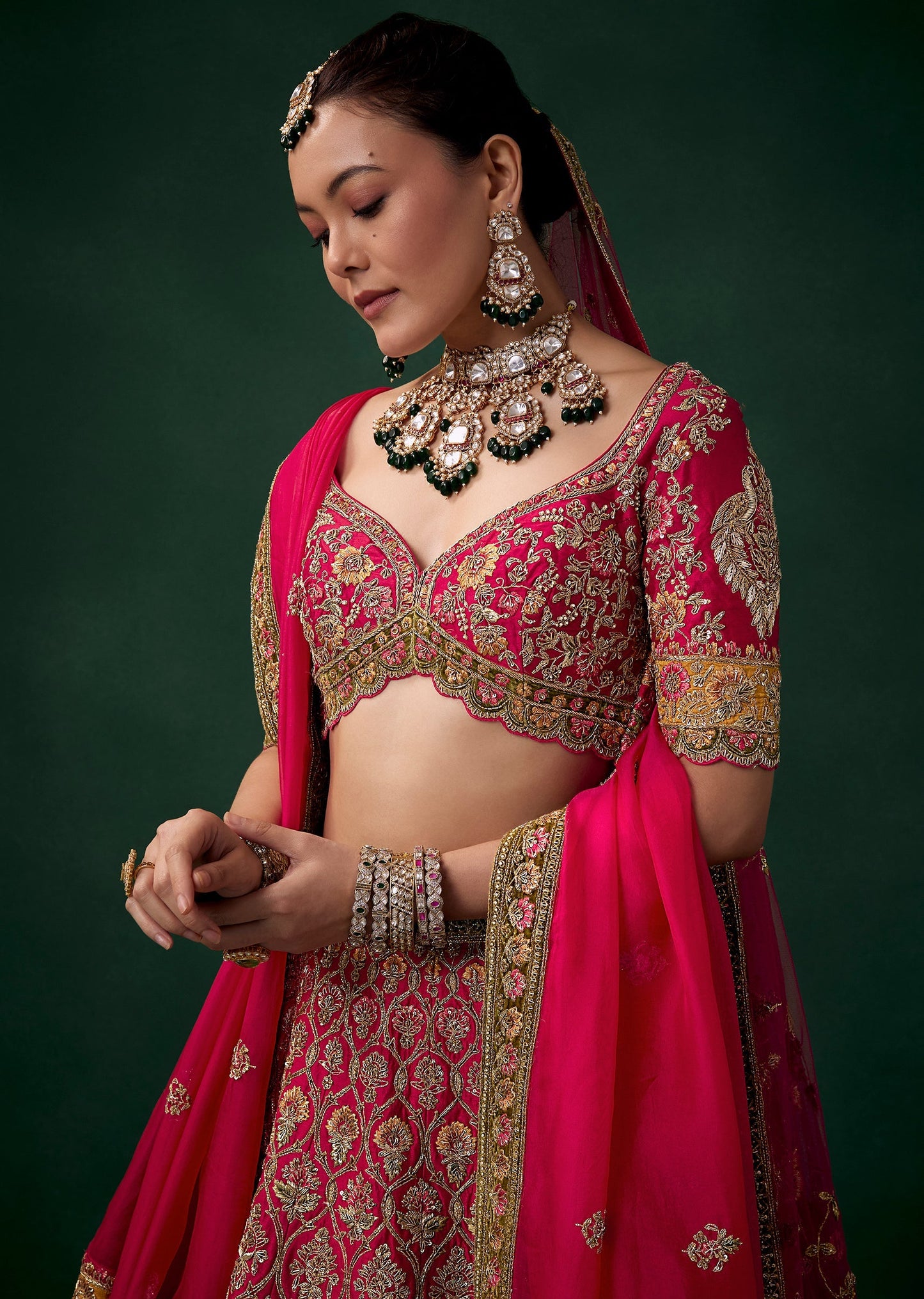 Magenta Sequin and Zari Embroidered Bridal Lehenga Set