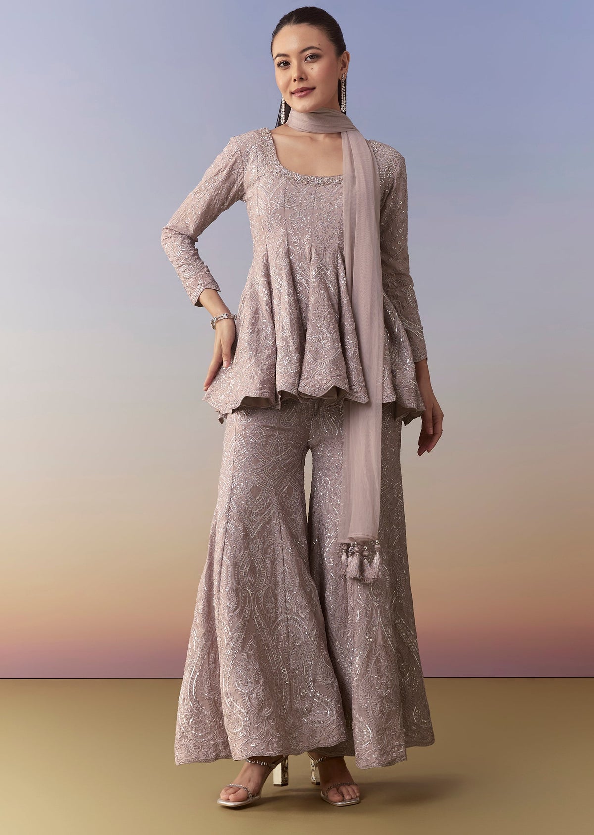 Mauve Peplum Kurta Palazzo Set