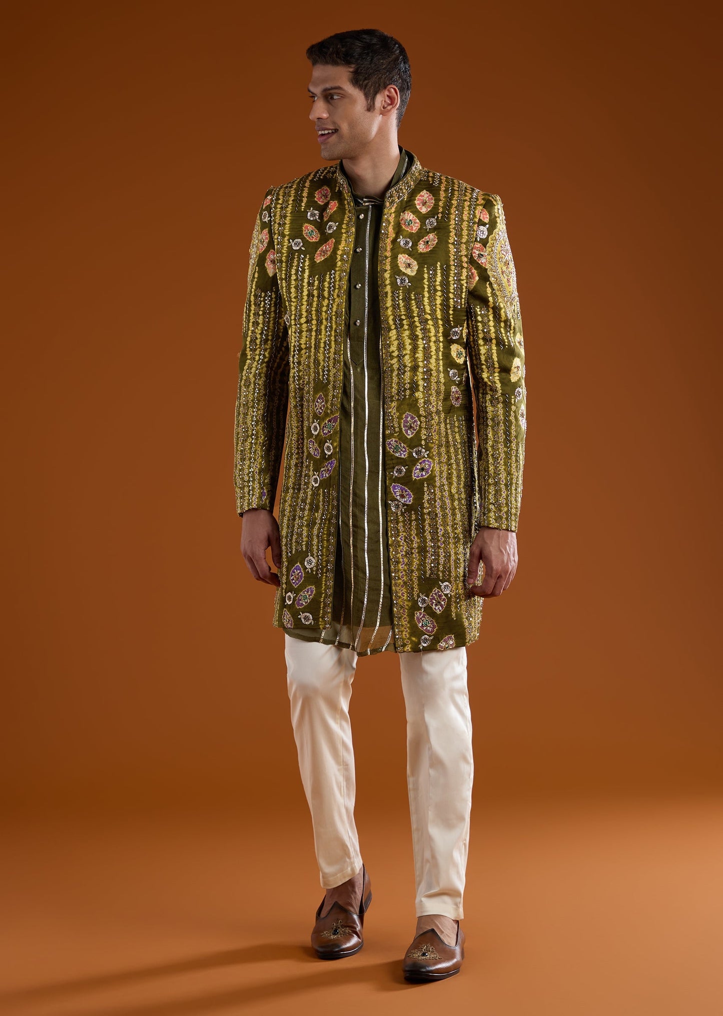 Mehendi Green Indowestern Kurta Set with Zardozi Work
