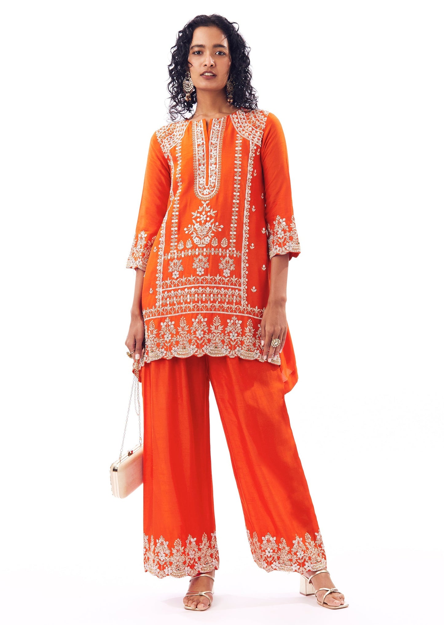 Orange Coord Set With Zardosi And Gotta Accents