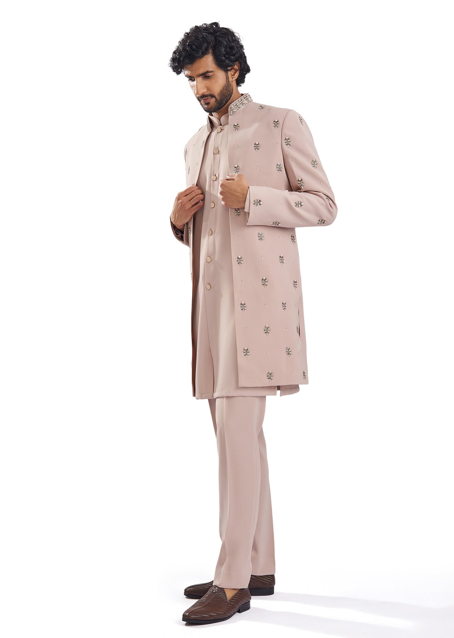 Peach Zardosi Indo Western Mens Set
