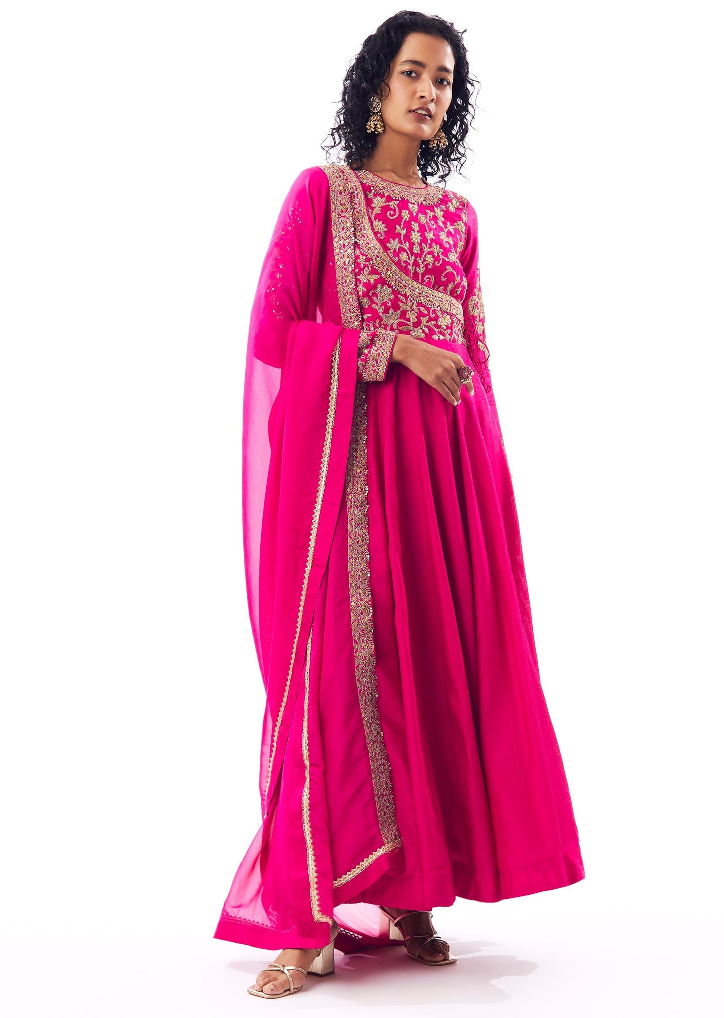 Pink Angarkha Anarkali With Zari And Sequin Detailing