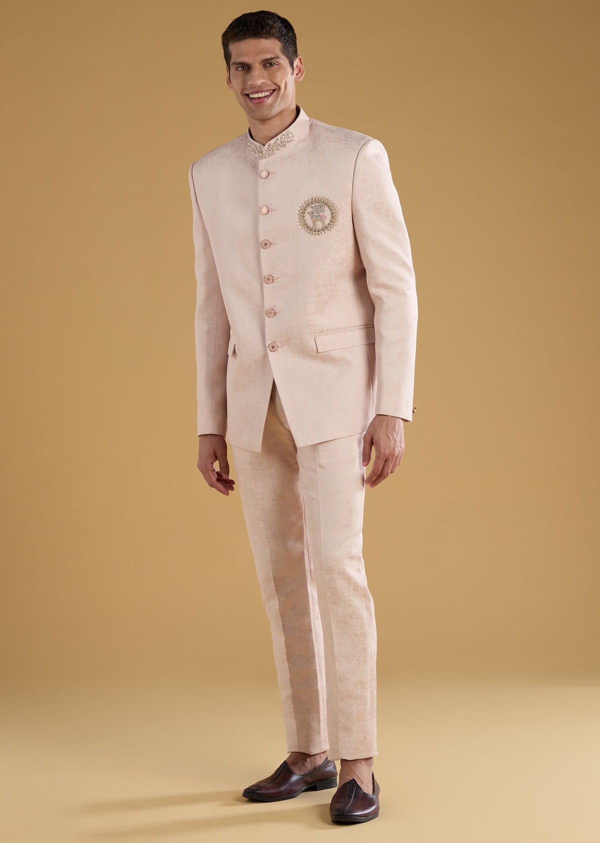Pink Button Front Jodhpuri and Pant Set