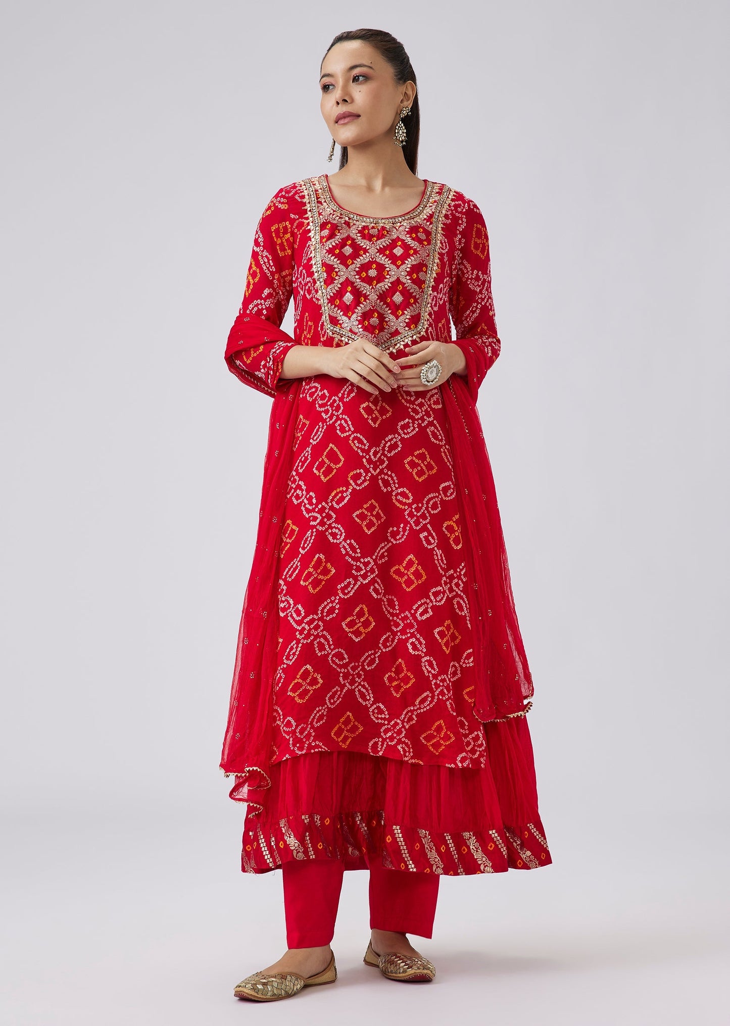 Red Bandhani Georgette Kurta with Pant