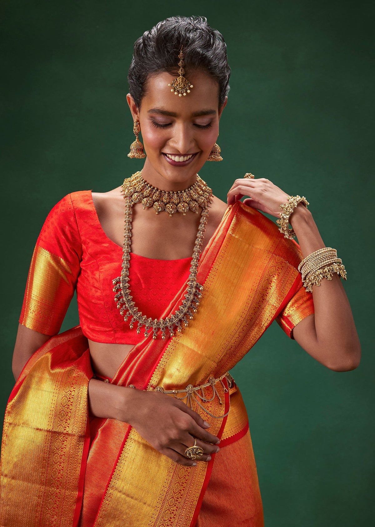 Red Kanjivaram Bridal Saree with Unstitched Blouse