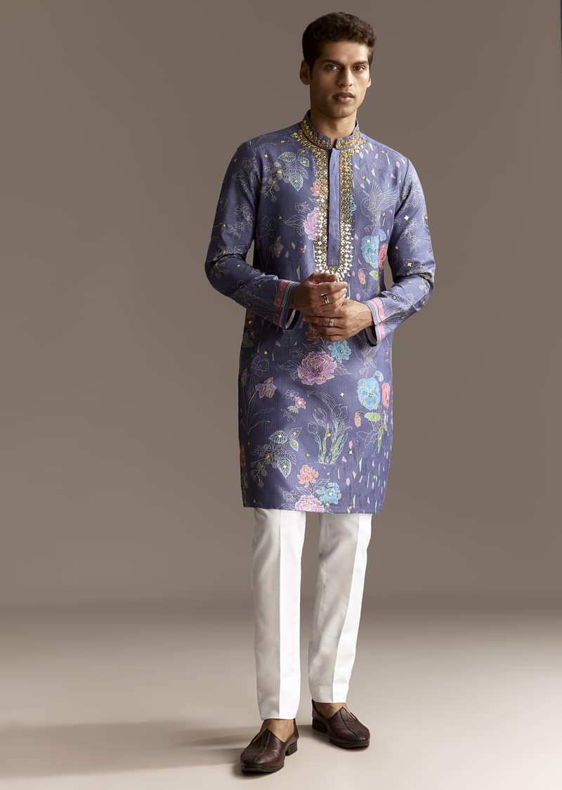 Purple Viscose Kurta Set