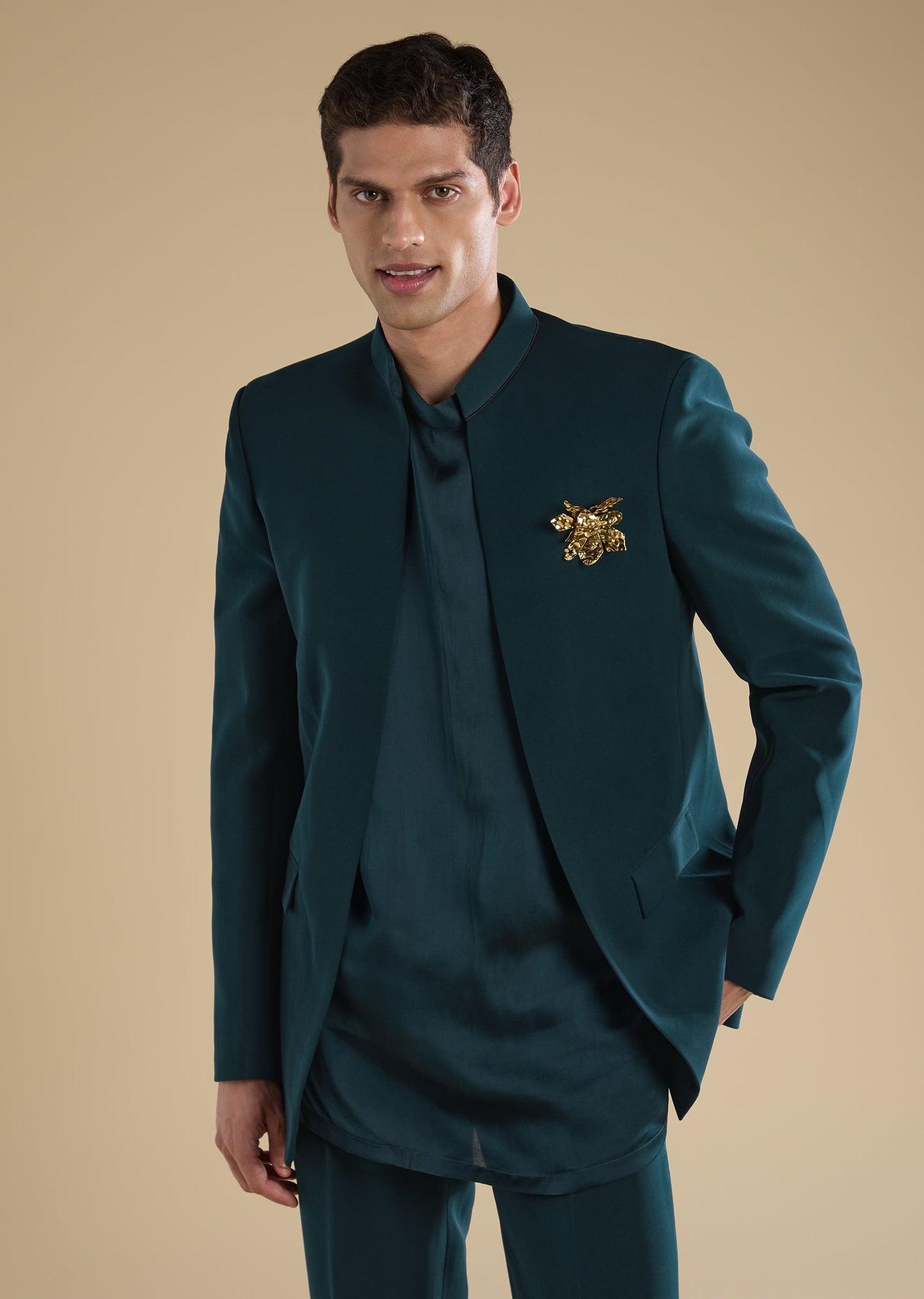 Teal Tuxedo Set With Shirt And Trousers