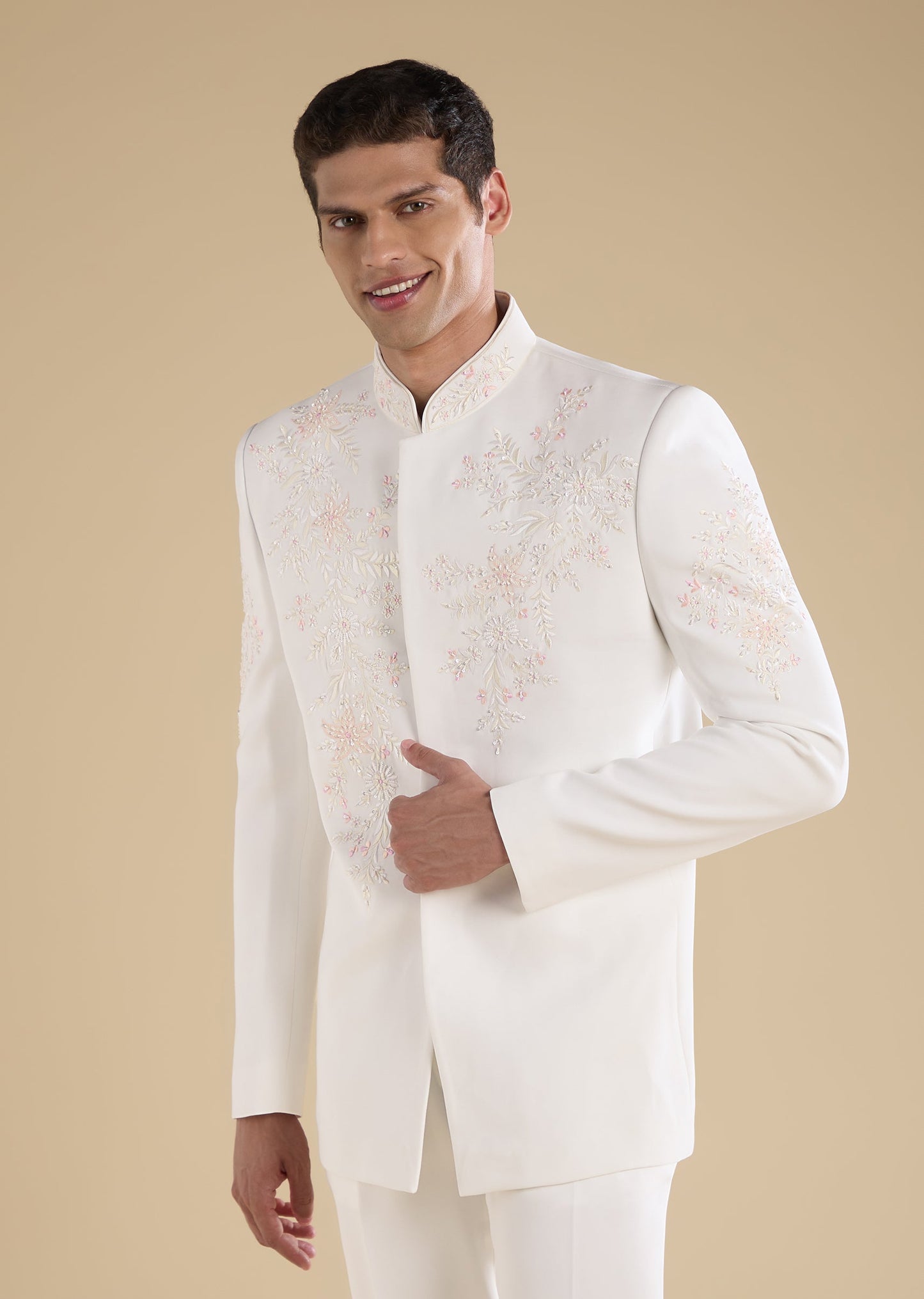 White Embroidered Jodhpuri Set With Pants