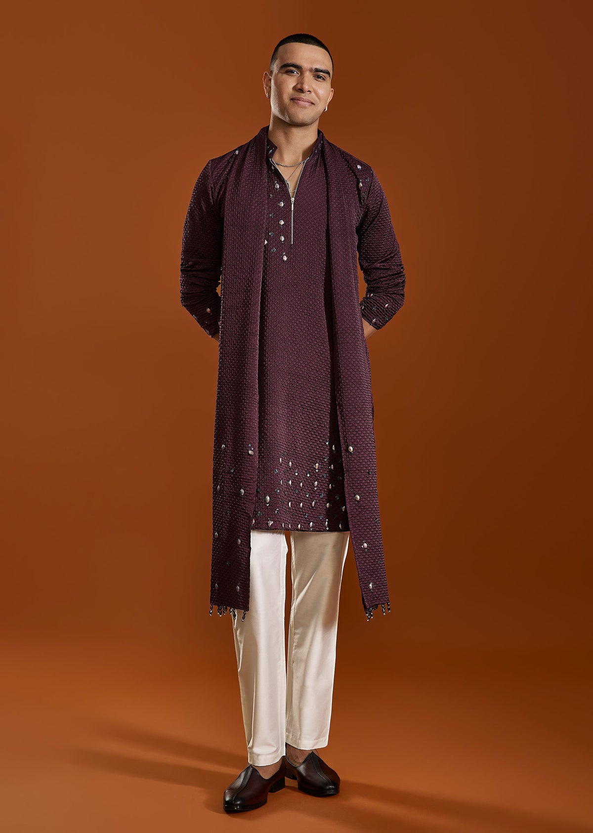 Wine Silk Kurta Set With Dupatta
