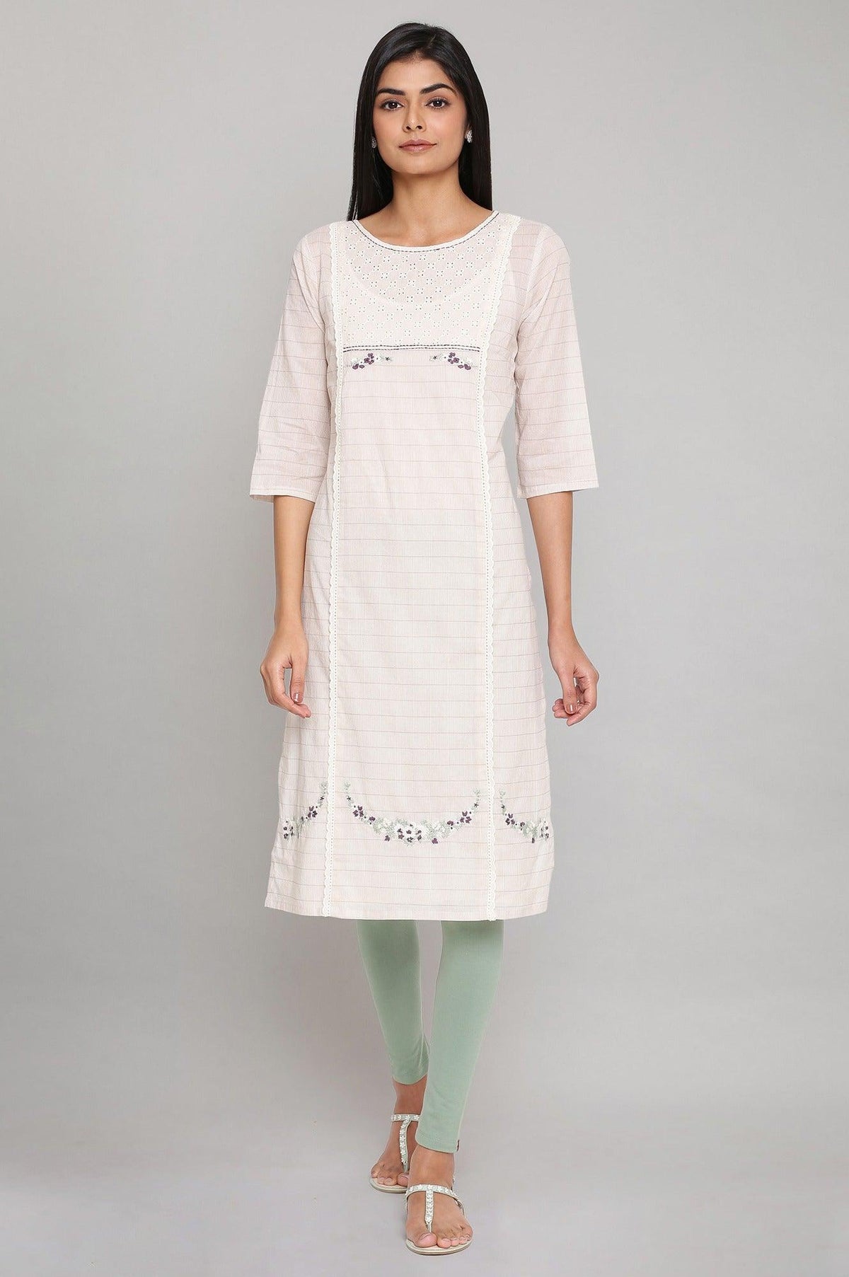 Ecru Straight Kurta In Sleeves with Inner