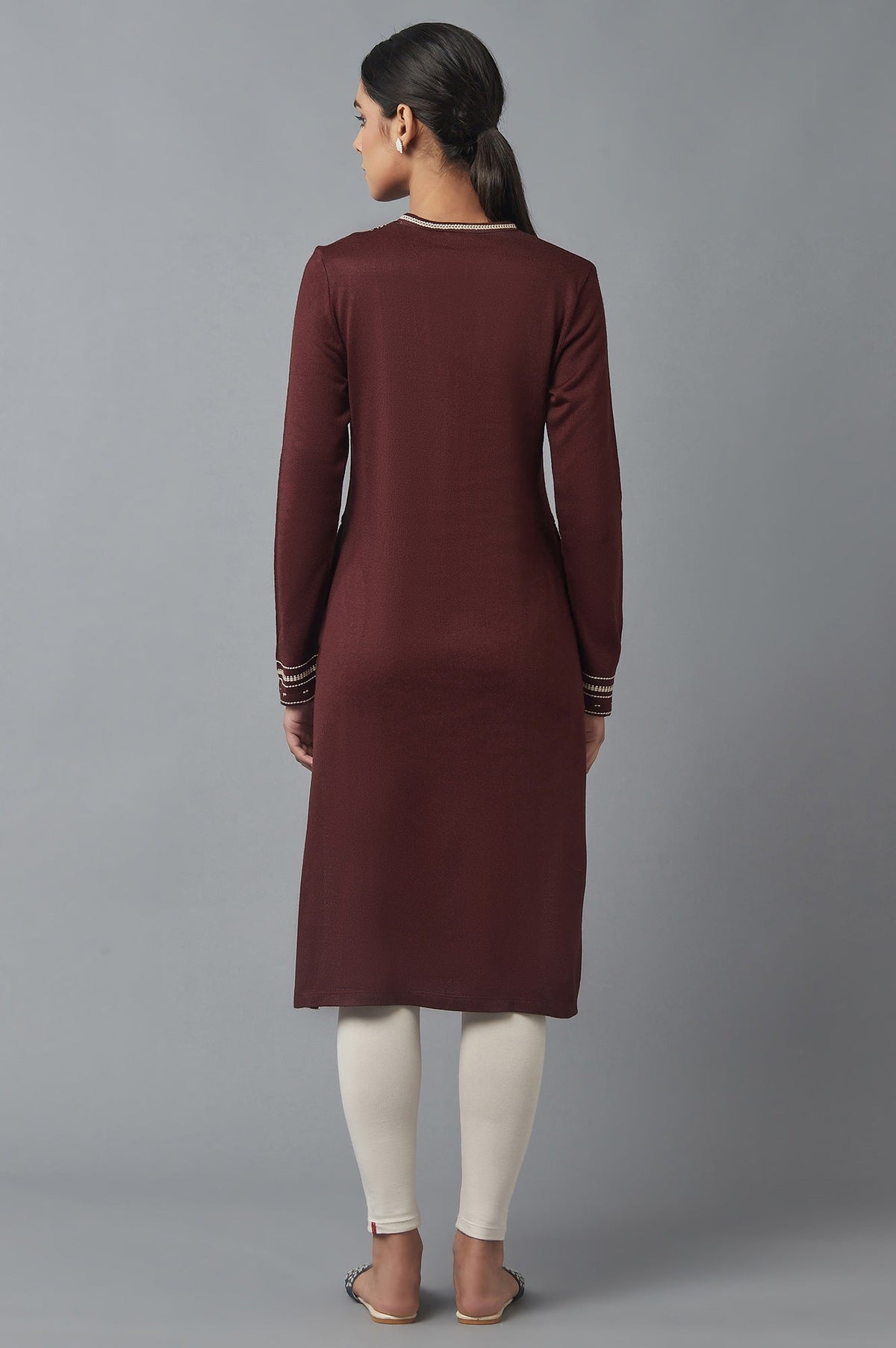 Chocolate Brown Embroidered Winter Kurta