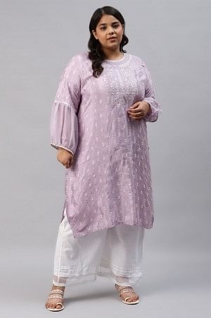 Peach Shantung Plus Size kurta With Embroidery