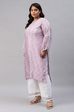 Peach Shantung Plus Size kurta With Embroidery