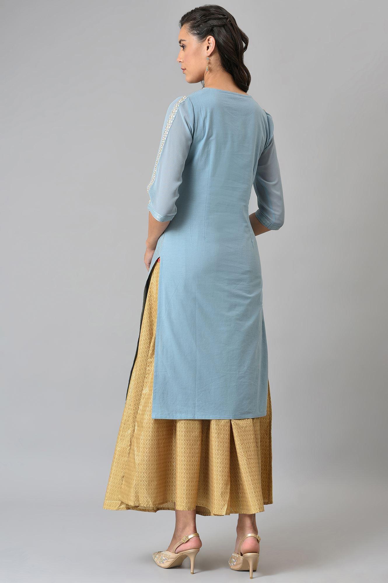 Sky Blue Jacquard kurta With Embroidery