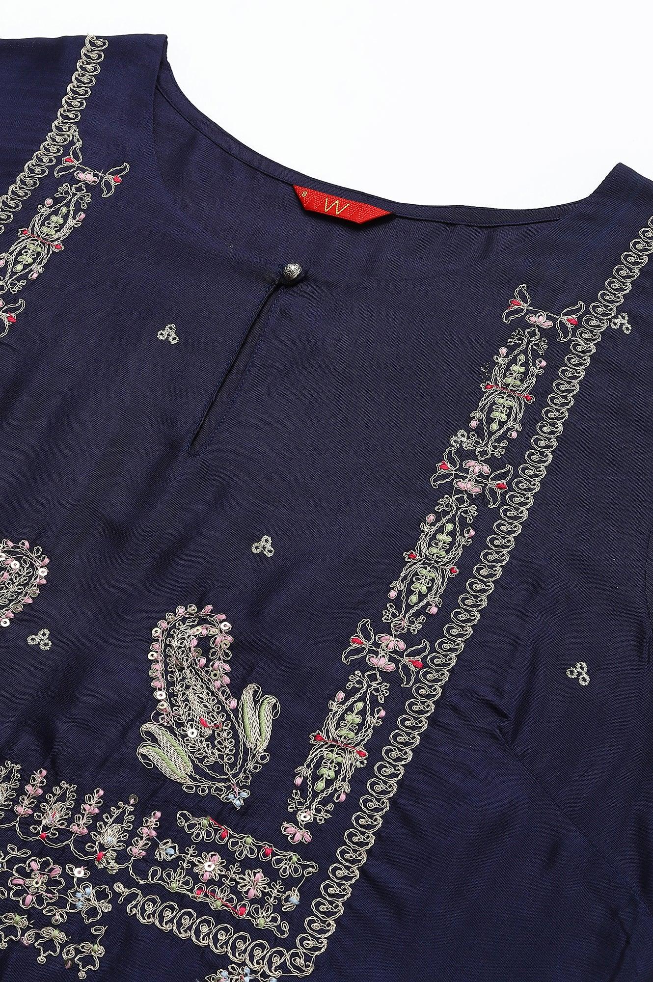 Blue Shatung Festive kurta With Embroidery