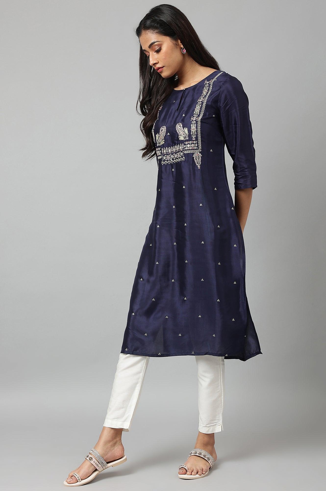 Blue Shatung Festive kurta With Embroidery