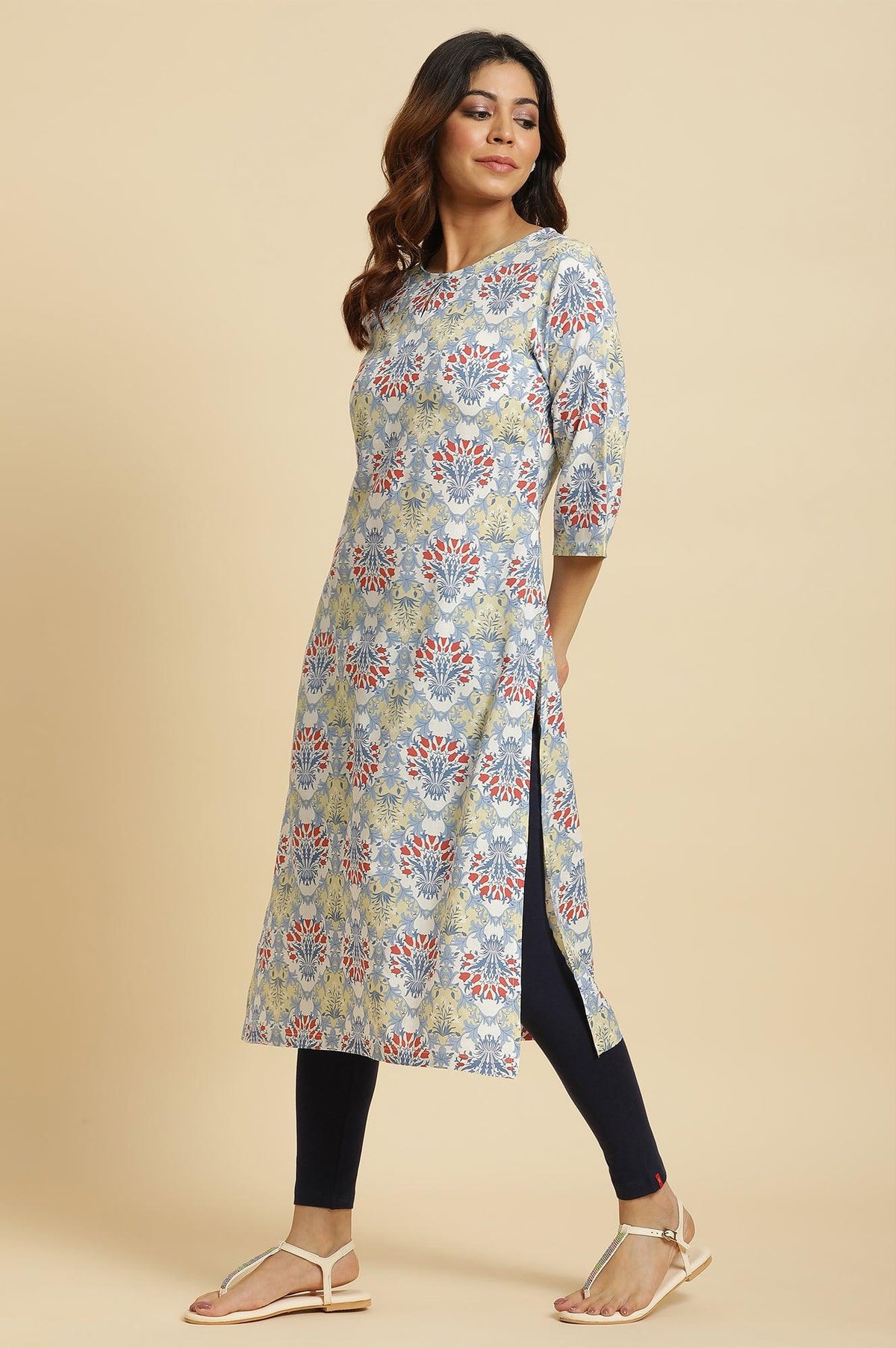 Light Blue Print Mix Rayon Kurta