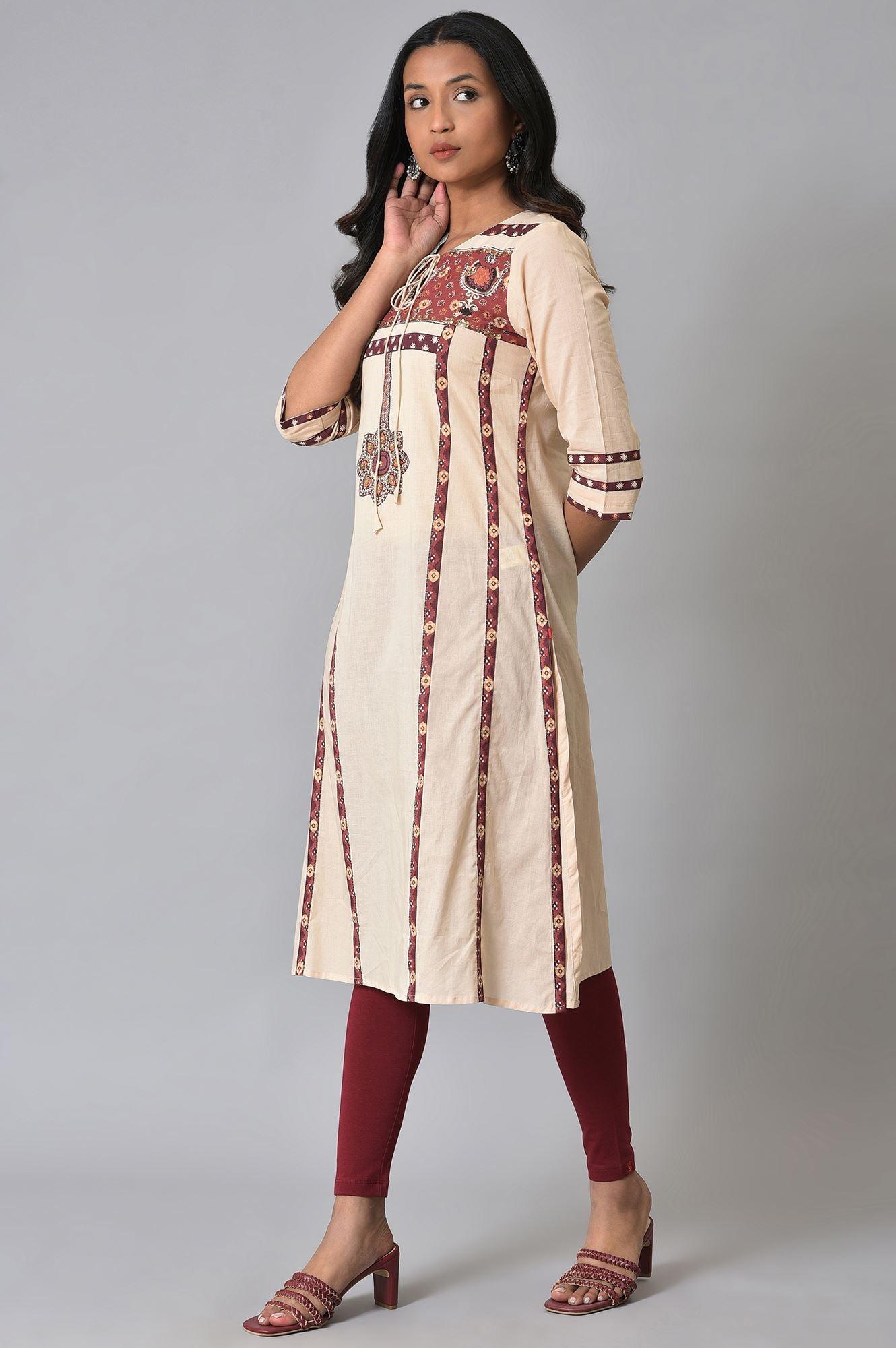 Ecru Printed Straight Summer Plus Size kurta
