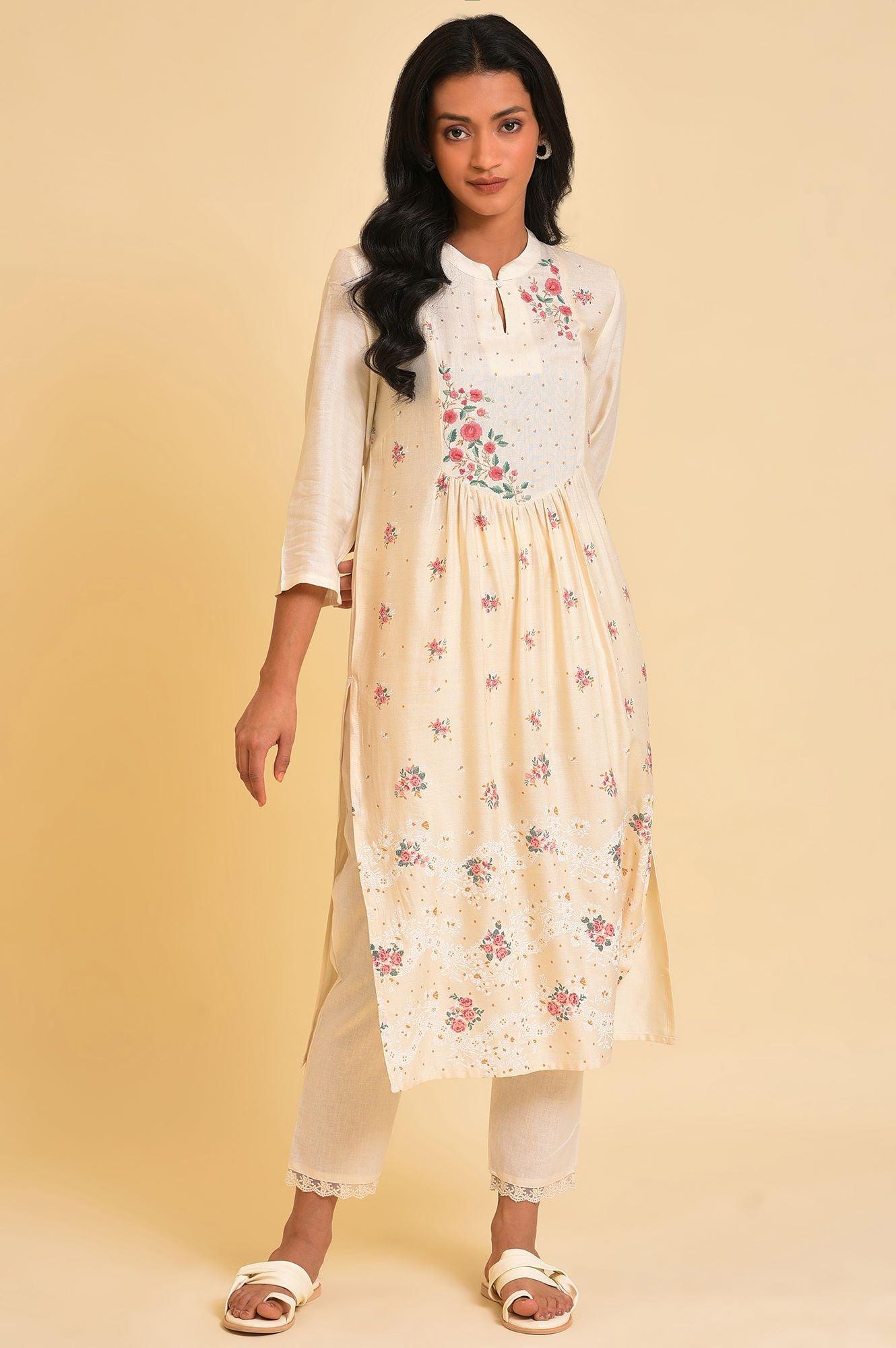 Biege Floral Printed Festive kurta