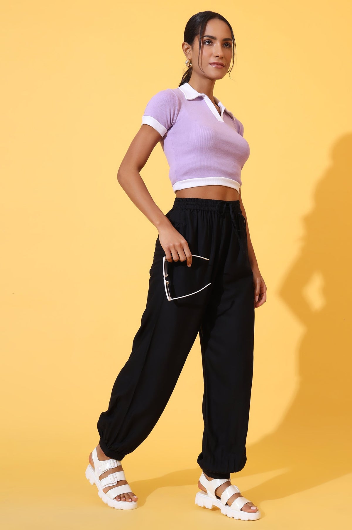 Elleven Women's Black Solid Ankle Length Rayon Harem Pants