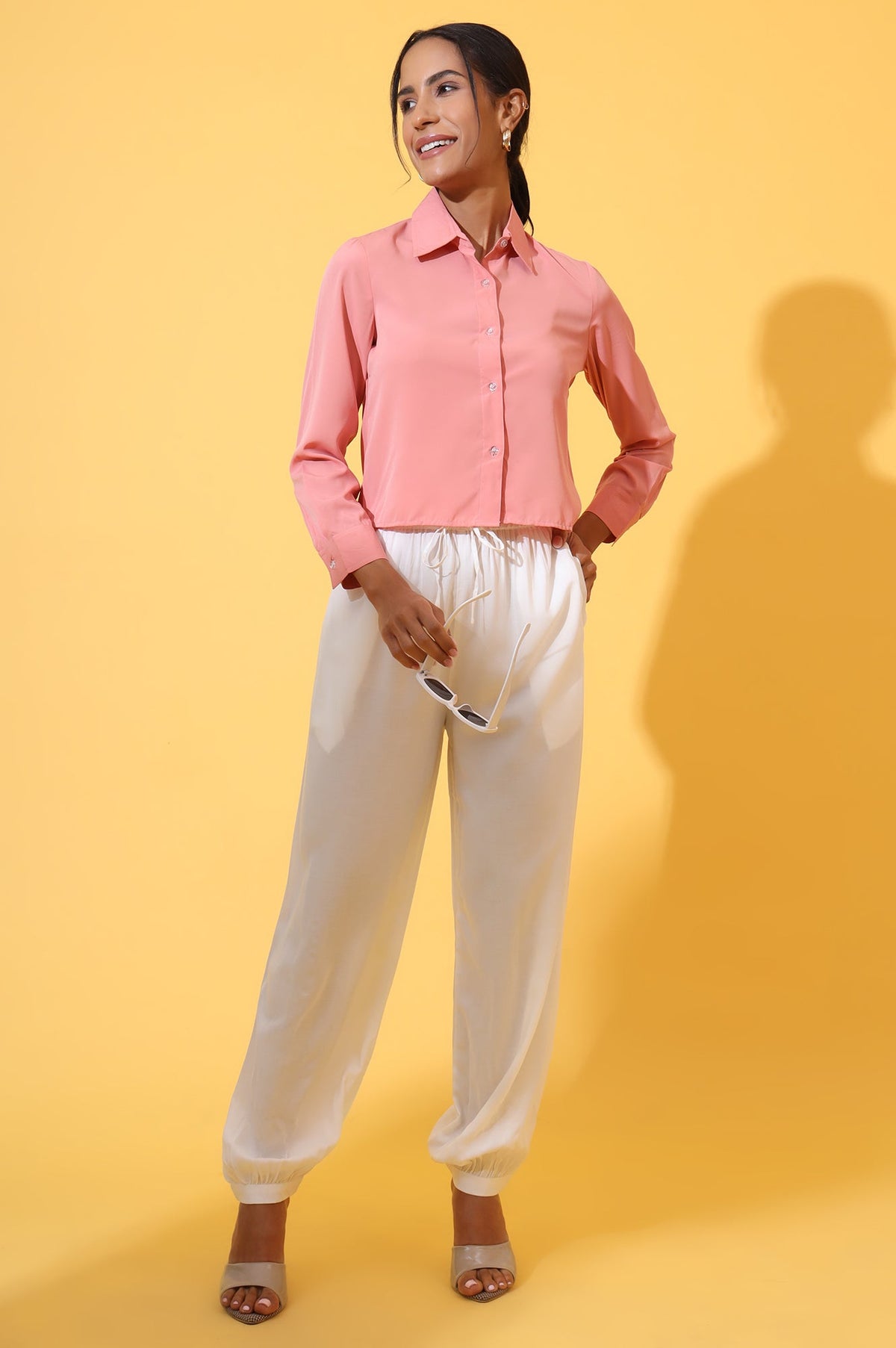 Elleven Women's White Solid Ankle Length Rayon Harem Pants