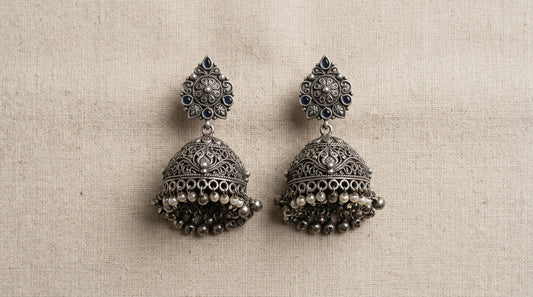 Oxidized Silver Jhumka Earrings