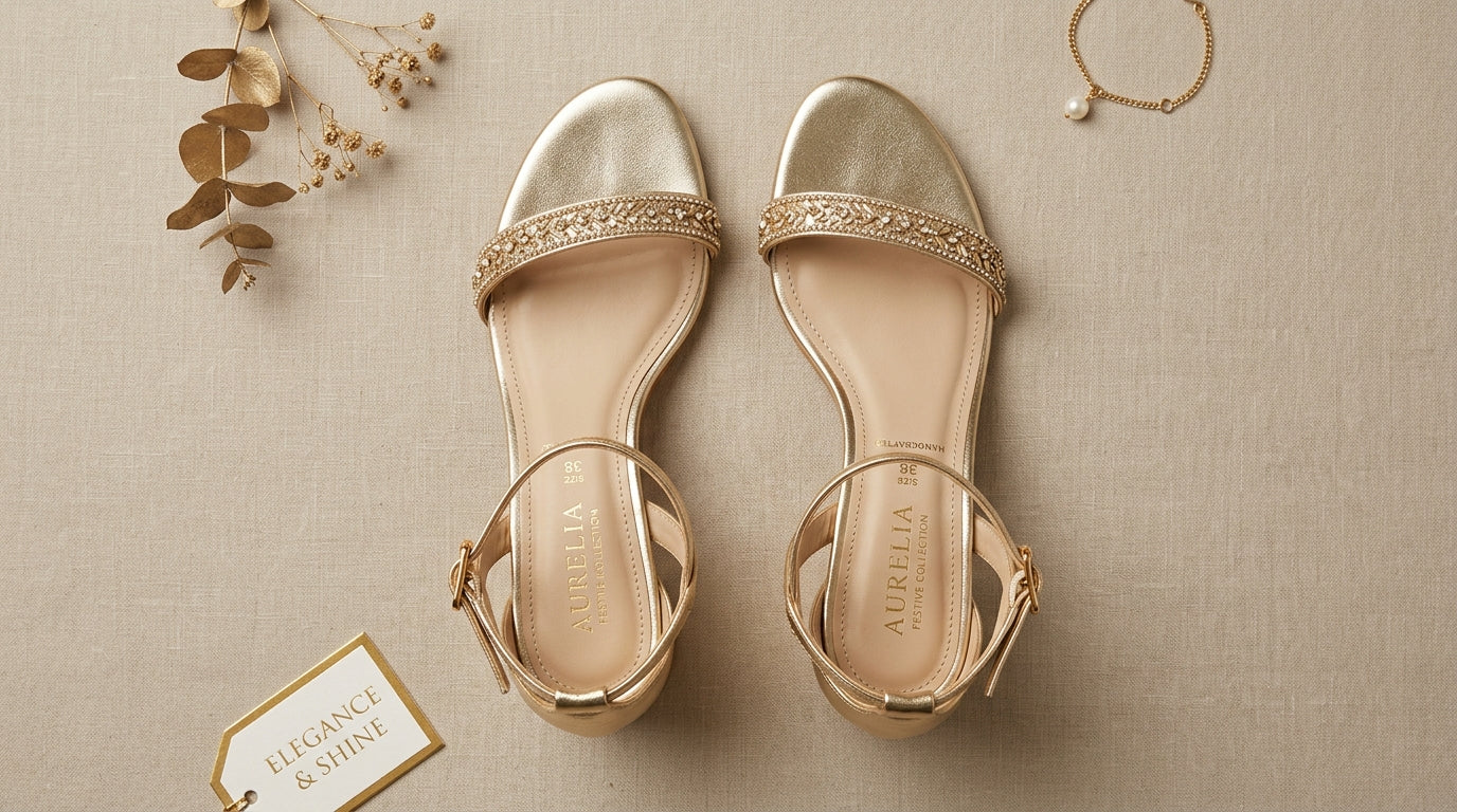 Womens Gold Block Heels