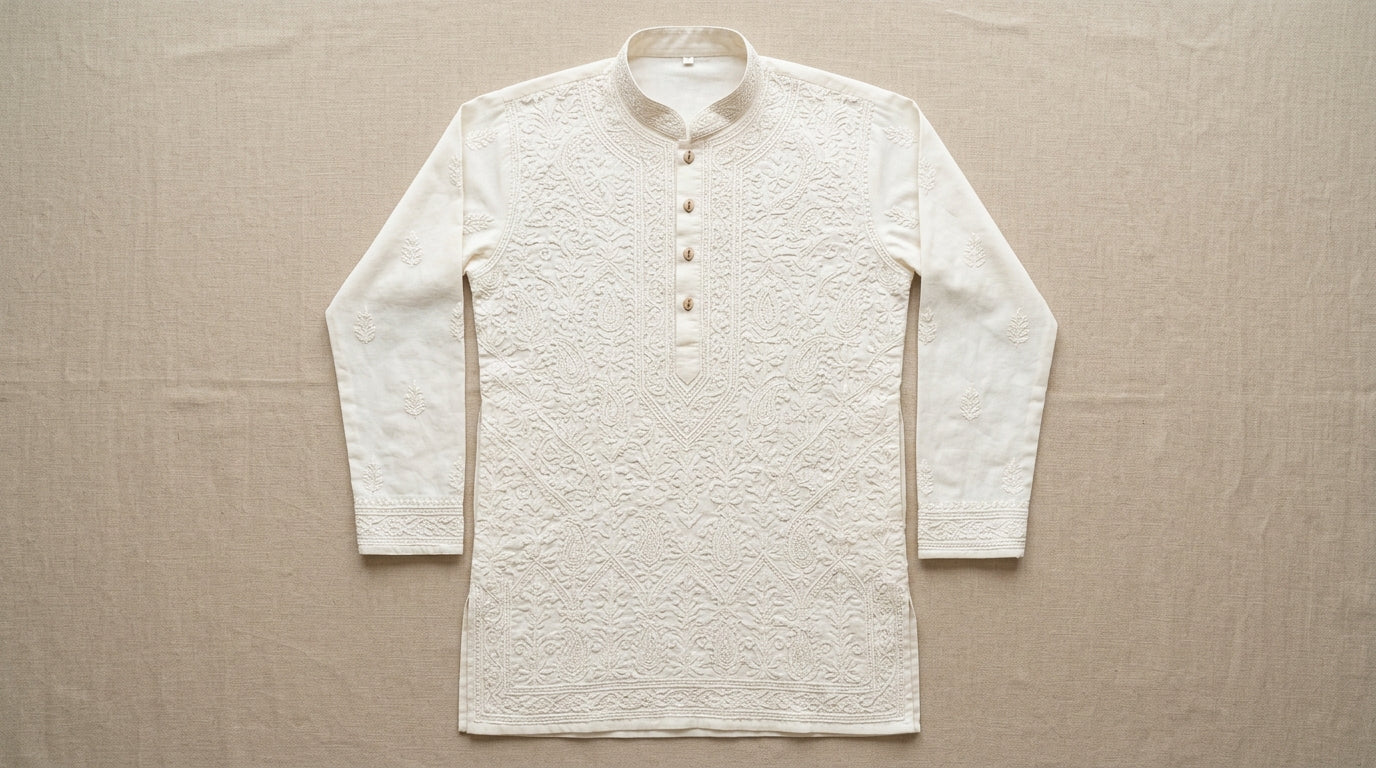 Ivory Chikankari Cotton Kurta