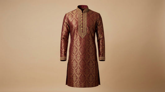 Maroon Brocade Silk Kurta