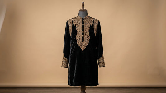 Black Velvet Embroidered Kurta